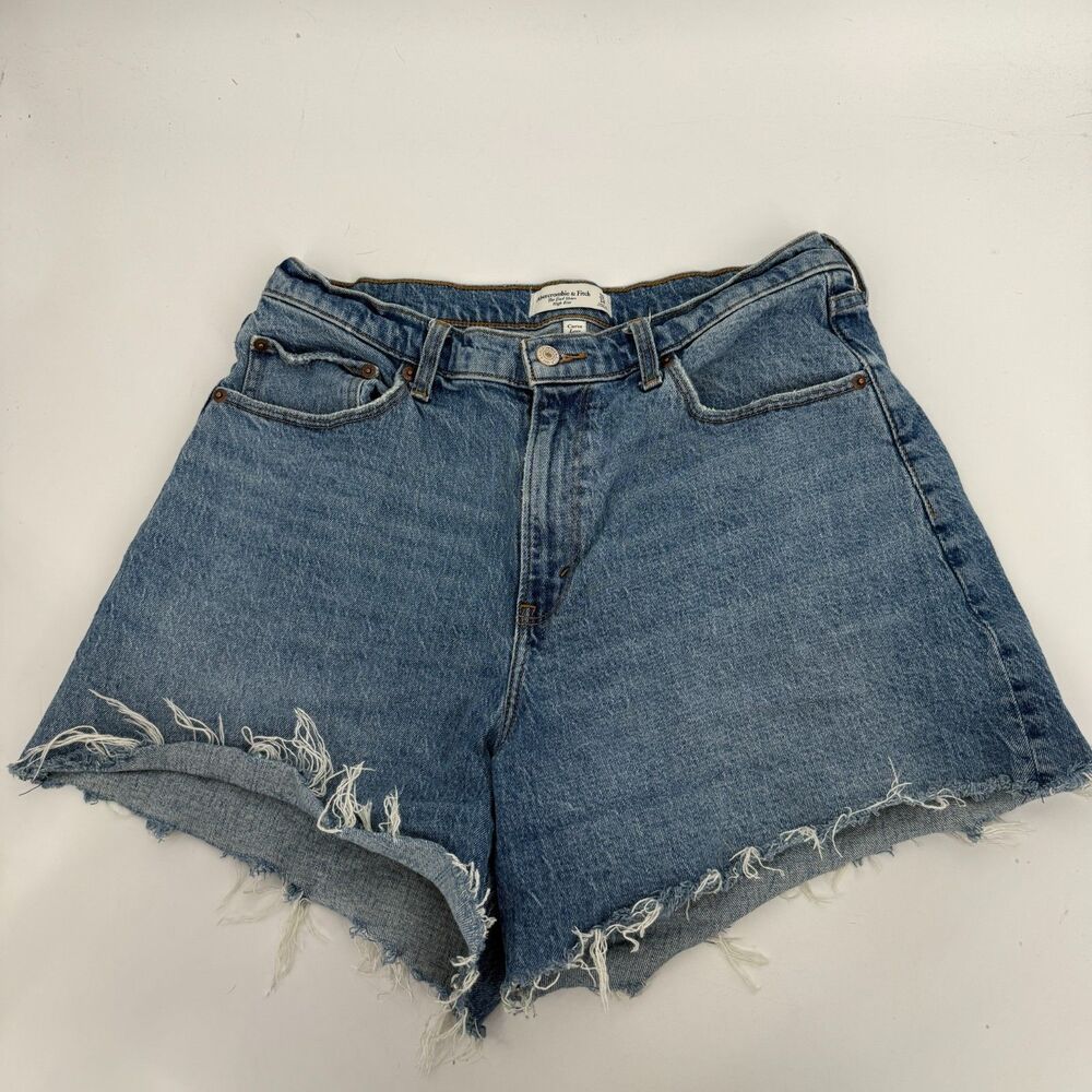 Abercrombie & Fitch The Dad Short High Rise Blue Denim Cut Off Shorts Size 32 14